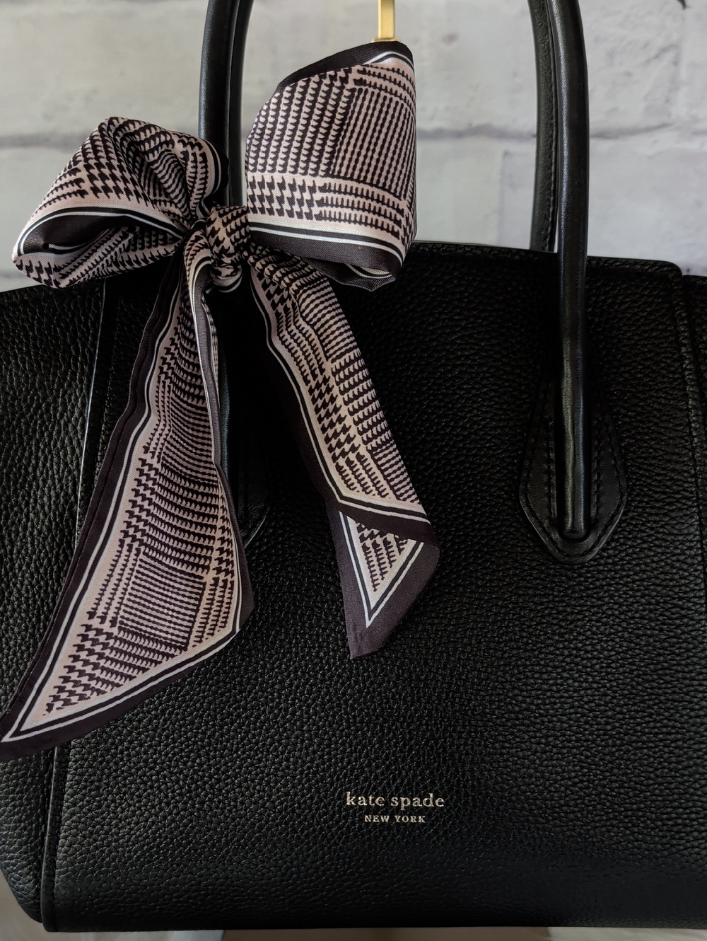 kate spade Black Pebbled Leather Satchel With Scarf - Picture 2 of 6